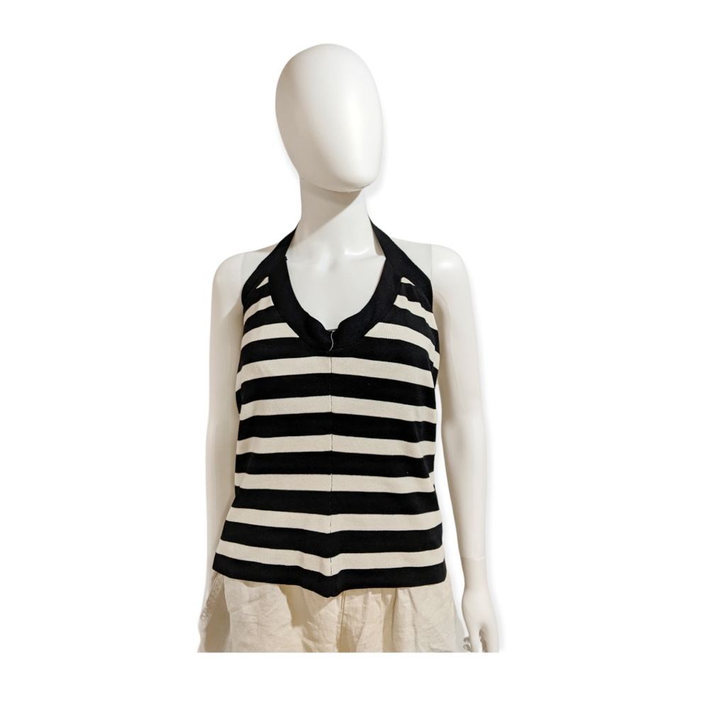 SML Design Knit Halter Top Black/White L